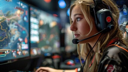Poster - Woman Wearing Headphones Playing a Video Game