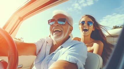 Joyful Drive with a Senior Man and a Woman