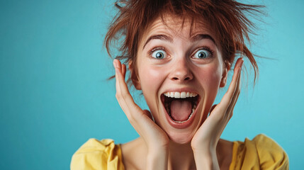 Wall Mural - Close up on excited person portrait