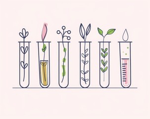 One line drawing of microscope and laboratory test tube. Research and science concept. Editable strokes.