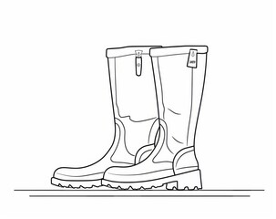 Wall Mural - Gardener rubber boots on a continuous one-line drawing. Rubber boots modern outline illustration with editable strokes.