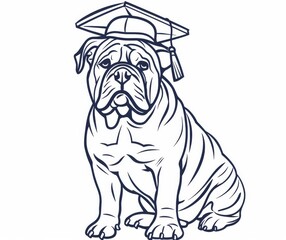 Wall Mural - Bulldog head wearing graduation cap, continuous one-line drawing. Modern illustration with editable strokes.