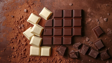 Composition of bars and pieces of different milk chocolates