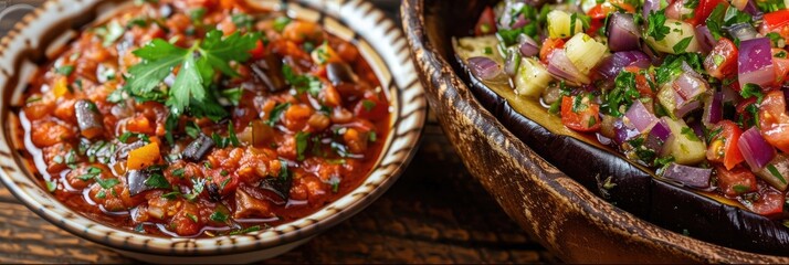 Wall Mural - Eggplant Appetizer and Salad Variety featuring Eggplant Salad and Babaganoush