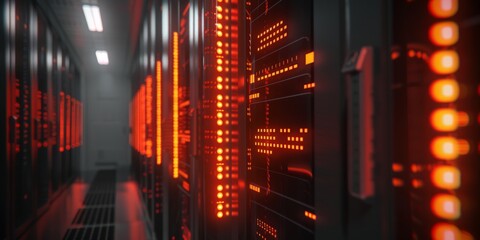 Poster - A futuristic server room showcasing bright illuminated panels and advanced cuttingedge technology features