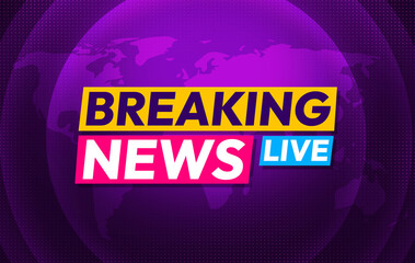 Poster - Purple Breaking News wallpaper with glowing circle and highlighted typography for broadcasting, background.