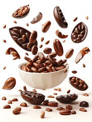 Wall Mural - 3D flat icon illustrating Cocoa Price High and Low concept against a whimsical background. Ideal for showcasing commodity market dynamics. Isolated on white.