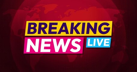 Poster - Red beating style Breaking News live typography with colorful shapes, 4k animation. Broadcasting animated screen backdrop