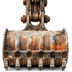 Closeup of an excavator s bucket teeth, isolated on a white background, photo of excavator isolated white background, bucket detail