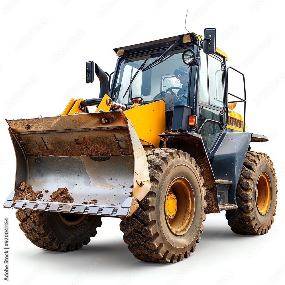 Front bucket of a skidsteer loader raised, isolated on a white ...