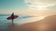 © musa - Man carrying surfboard on the beach, AI generated Image