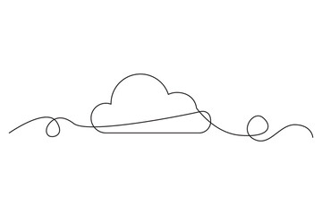 Poster - Simple cloud icon. Single line drawing. Minimalist weather vector. Black and white.