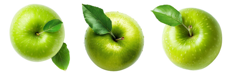 Canvas Print - Fresh green apple with leaf on transparent background