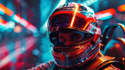 Focused Race Car Driver in Helmet