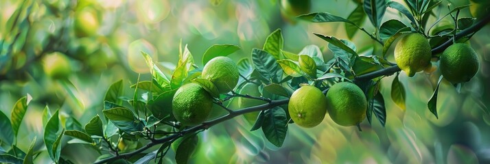 Poster - Lemon tree in an orchard with vibrant, ripe limes on lush branches.