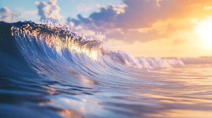 Wall Mural - Ocean Wave Crashing at Sunset - Realistic Image