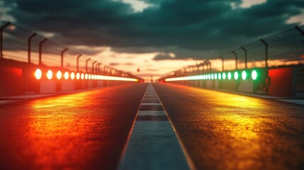 Wall Mural - Race track starting lights turning green, signaling the start of a high-energy race.