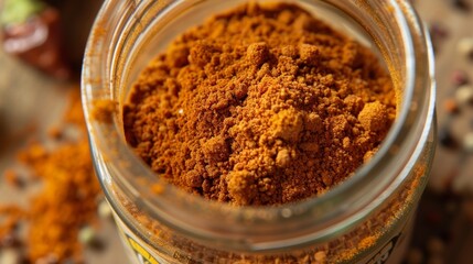 A small jar of paprika powder showing the fine texture and reddishorange color of the e with a whimsical label featuring a handdrawn illustration of a smiling pepper and the words Organic