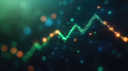 Poster - Upward trending graph with a green arrow, representing business success. Ample space for text.