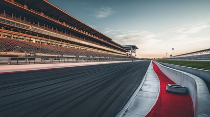 Poster - View of an empty racetrack from the grandstands, with the track stretching out in front.