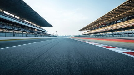 Poster - View of an empty racetrack from the grandstands, with the track stretching out in front.