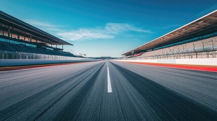 Poster - View of an empty racetrack from the grandstands, with the track stretching out in front.