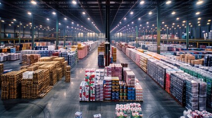 Poster - Rows upon rows of pallets stacked high in a large, well-lit warehouse.