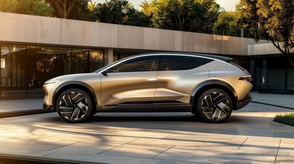 Canvas Print - The side view of a futuristic electric SUV, showcasing its smooth lines and advanced design features. Combines eco-friendliness with luxury.