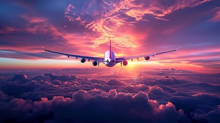 Poster - Think of the airplane descending through a vibrant sunset, the colors of the sky blending into a stunning palette as you approach your destination.