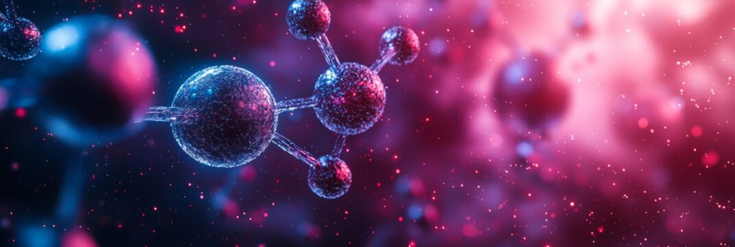 Nano tech wonder banner design, molecular structures, atom arrangements