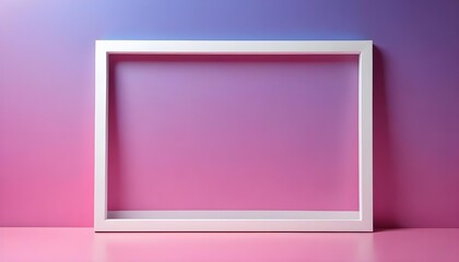 A wide white square frame resting on a bright pink background, with a polished surface reflecting light.