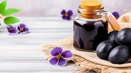 Plum jam jar on light background, perfect for scrumptious homemade fruit preserves