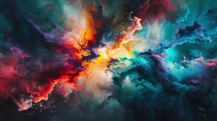 Wall Mural - Abstract watercolor splash, vibrant paint blending into a cosmic nebula.