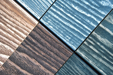 Poster - close up of wooden sample set choice textured background