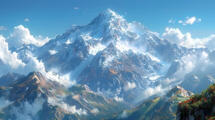 Majestic Snow-Capped Mountain Peak Against Clear Blue Sky