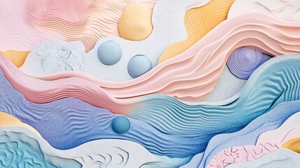 Wall Mural - Textured surreal design with organic abstract shapes and a pastel color scheme