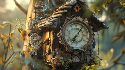 Poster - A 3D-rendered cuckoo clock, complete with a charming bird and detailed carvings, evoking a sense of nostalgia.