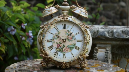 Poster - A charming French provincial clock, with delicate porcelain face and elegant brass hands, bringing a touch of European sophistication.