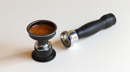 Poster - A coffee tamper and portafilter, isolated on a white background.