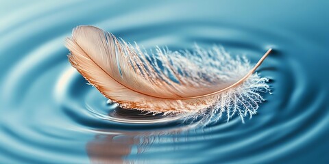 Wall Mural - Single Feather Floating on Blue Water Illustration