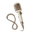 © AlexCaelus - Vintage microphone with cable against white background, representing retro music, sound recording, broadcasting, podcast and classic audio equipment.