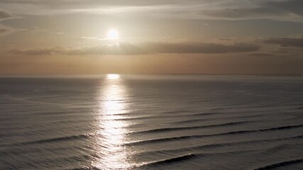 Wall Mural - seascape in dusk orange color time aerial drone view