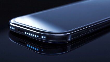 Poster - Smartphone Charging with a Blue Light on a Dark Background