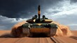 © Aventurine - A tank in a desert storm, with sand swirling around its tracks and turret