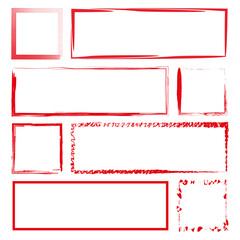 Poster - Red hand drawn frames. Rectangular and square shapes. Sketchy border set. Vector illustration.