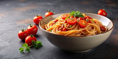 Wall Mural - Tomato sauce noodles in bowl isolated on background, tomato, sauce, noodles, pasta, bowl, food, Italian, cuisine, meal