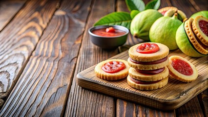 Canvas Print - Traditional guava cookies on wooden background with Brazilian guava paste jam , Brazilian, Belisc?o, Guava, Cookies, Traditional