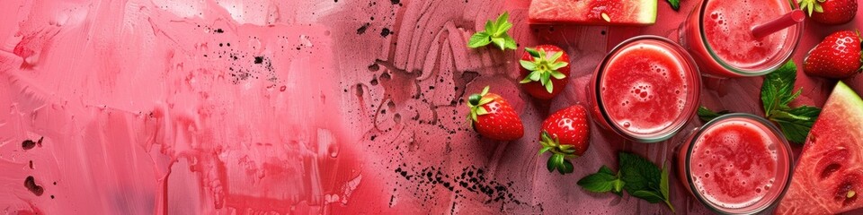 Canvas Print - Strawberry and Watermelon Smoothie with Blank Space for Text