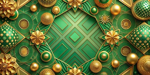 Poster - Abstract colorful pattern of gold and green shapes, abstract, render, geometric, vibrant, design, decorative, modern, artistic