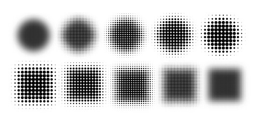 circle halftone. abstract dotted circles, round halftones geometric dots gradient and pop art textur